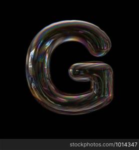 Bubble letter G - large 3d transparent font isolated on black background. This alphabet is perfect for creative illustrations related but not limited to Water, childhood, fragility...