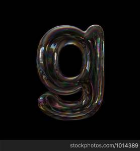 Bubble letter G - Lowercase 3d transparent font isolated on black background. This alphabet is perfect for creative illustrations related but not limited to Water, childhood, fragility...