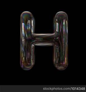 Bubble letter H - large 3d transparent font isolated on black background. This alphabet is perfect for creative illustrations related but not limited to Water, childhood, fragility...