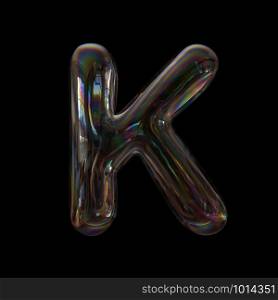 Bubble letter K - Large 3d transparent font isolated on black background. This alphabet is perfect for creative illustrations related but not limited to Water, childhood, fragility...