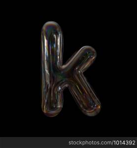 Bubble letter K - Lower-case 3d transparent font isolated on black background. This alphabet is perfect for creative illustrations related but not limited to Water, childhood, fragility...