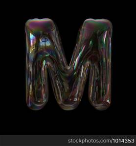 Bubble letter M - Upper-case 3d transparent font isolated on black background. This alphabet is perfect for creative illustrations related but not limited to Water, childhood, fragility...