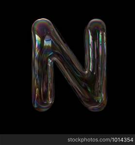Bubble letter N - Uppercase 3d transparent font isolated on black background. This alphabet is perfect for creative illustrations related but not limited to Water, childhood, fragility...