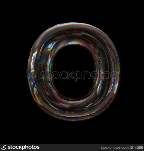 Bubble letter O - Capital 3d transparent font isolated on black background. This alphabet is perfect for creative illustrations related but not limited to Water, childhood, fragility...