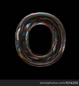 Bubble letter O - Capital 3d transparent font isolated on black background. This alphabet is perfect for creative illustrations related but not limited to Water, childhood, fragility...