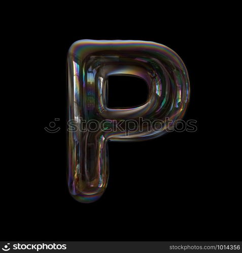 Bubble letter P - Capital 3d transparent font isolated on black background. This alphabet is perfect for creative illustrations related but not limited to Water, childhood, fragility...