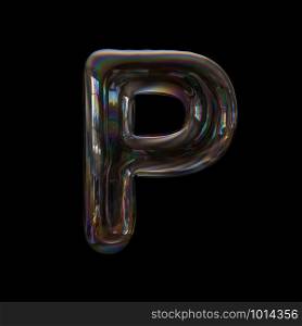 Bubble letter P - Capital 3d transparent font isolated on black background. This alphabet is perfect for creative illustrations related but not limited to Water, childhood, fragility...
