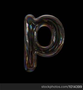 Bubble letter P - Small 3d transparent font isolated on black background. This alphabet is perfect for creative illustrations related but not limited to Water, childhood, fragility...