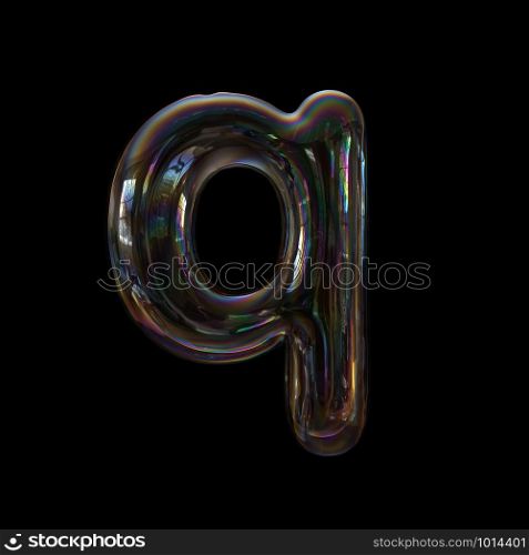 Bubble letter Q - Small 3d transparent font isolated on black background. This alphabet is perfect for creative illustrations related but not limited to Water, childhood, fragility...