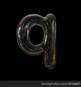 Bubble letter Q - Small 3d transparent font isolated on black background. This alphabet is perfect for creative illustrations related but not limited to Water, childhood, fragility...