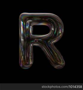 Bubble letter R - Capital 3d transparent font isolated on black background. This alphabet is perfect for creative illustrations related but not limited to Water, childhood, fragility...