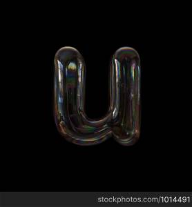 Bubble letter U - Small 3d transparent font isolated on black background. This alphabet is perfect for creative illustrations related but not limited to Water, childhood, fragility...