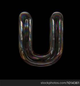 Bubble letter U - Upper-case 3d transparent font isolated on black background. This alphabet is perfect for creative illustrations related but not limited to Water, childhood, fragility...