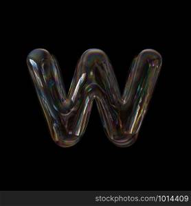 Bubble letter W - Lower-case 3d transparent font isolated on black background. This alphabet is perfect for creative illustrations related but not limited to Water, childhood, fragility...