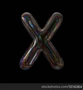 Bubble letter X - Capital 3d transparent font isolated on black background. This alphabet is perfect for creative illustrations related but not limited to Water, childhood, fragility...