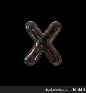 Bubble letter X - Small 3d transparent font isolated on black background. This alphabet is perfect for creative illustrations related but not limited to Water, childhood, fragility...