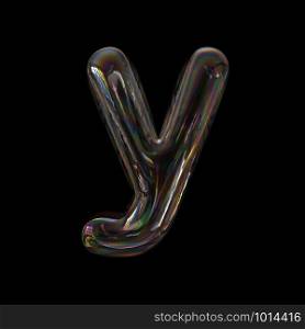 Bubble letter Y - Small 3d transparent font isolated on black background. This alphabet is perfect for creative illustrations related but not limited to Water, childhood, fragility...