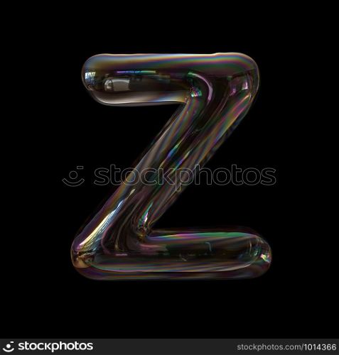Bubble letter Z - Capital 3d transparent font isolated on black background. This alphabet is perfect for creative illustrations related but not limited to Water, childhood, fragility...