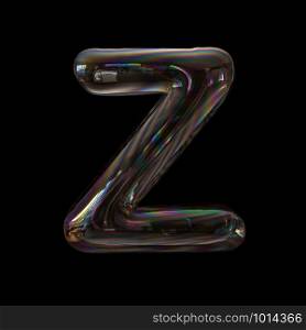 Bubble letter Z - Capital 3d transparent font isolated on black background. This alphabet is perfect for creative illustrations related but not limited to Water, childhood, fragility...