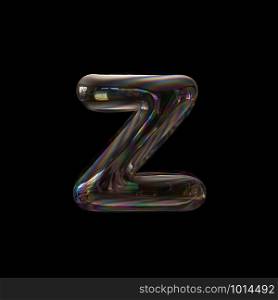 Bubble letter Z - Lower-case 3d transparent font isolated on black background. This alphabet is perfect for creative illustrations related but not limited to Water, childhood, fragility...