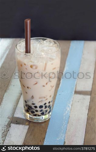 bubble milk tea ( Glass of milk tea with tapioca )