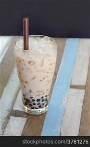 bubble milk tea ( Glass of milk tea with tapioca )