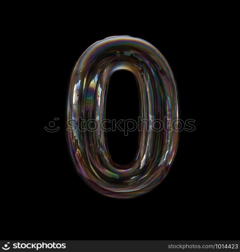 Bubble number 0 - 3d transparent digit isolated on black background. This alphabet is perfect for creative illustrations related but not limited to Water, childhood, fragility...