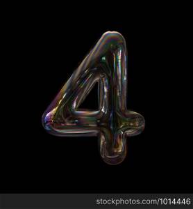 Bubble number 4 - 3d transparent digit isolated on black background. This alphabet is perfect for creative illustrations related but not limited to Water, childhood, fragility...