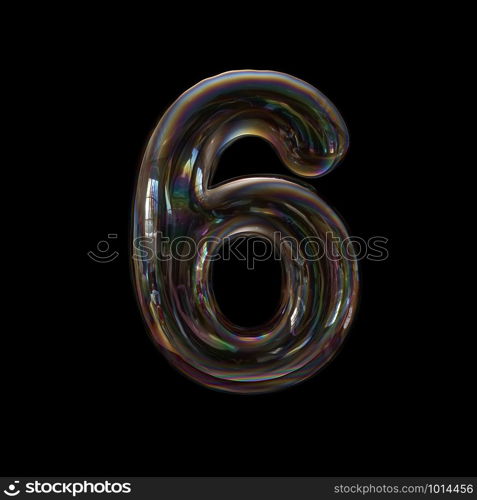 Bubble number 6 - 3d transparent digit isolated on black background. This alphabet is perfect for creative illustrations related but not limited to Water, childhood, fragility...