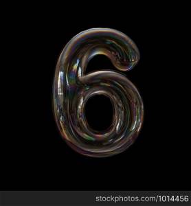 Bubble number 6 - 3d transparent digit isolated on black background. This alphabet is perfect for creative illustrations related but not limited to Water, childhood, fragility...