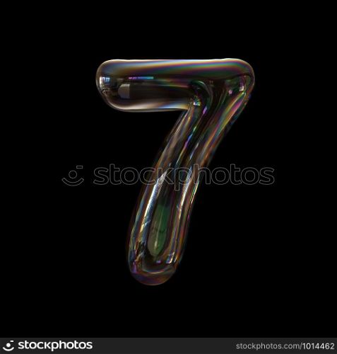 Bubble number 7 - 3d transparent digit isolated on black background. This alphabet is perfect for creative illustrations related but not limited to Water, childhood, fragility...