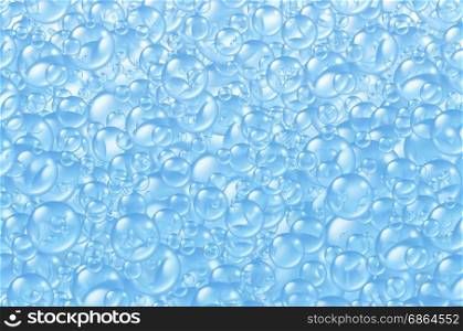 Bubbles background with transparent bath soap suds as a bunch of foam spheres in many circular sizes floating as clean blue symbols of washing and bath freshness in a 3D illustration style.