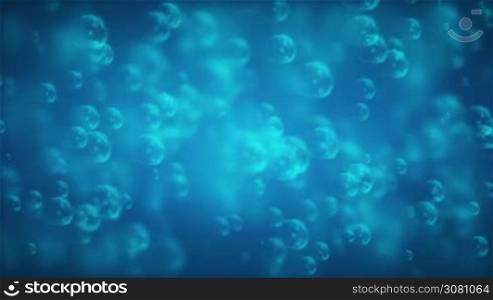 Bubbles floating on blue soft blurred background