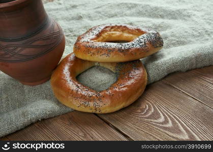 Bublik - traditional Eastern European bread roll.fresh russian bagels