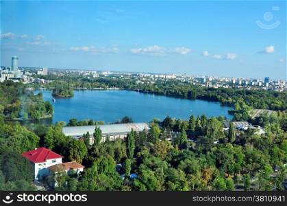 Bucharest city romania herestrau lake blue sky high angle view