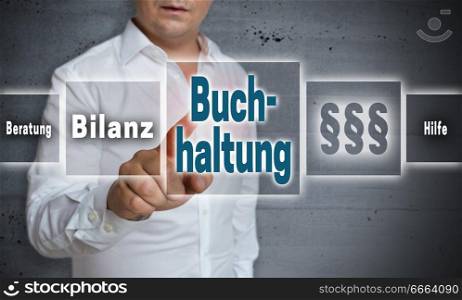Buchhaltung (in german Accounting, Help, avice, end result) is shown by man.. Buchhaltung (in german Accounting, Help, avice, end result) is shown by man
