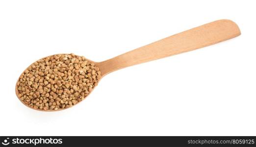buckwheat groats in spoon isolated on white background
