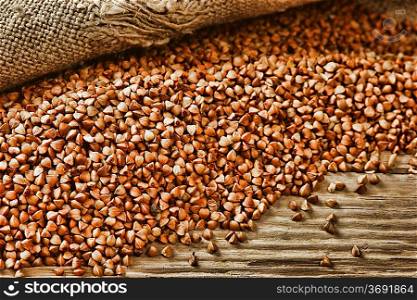 buckwheat groats on a wooden table