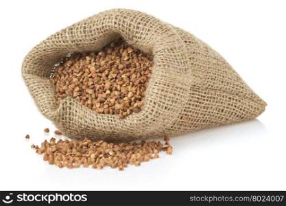 buckwheat in sack isolated on white background