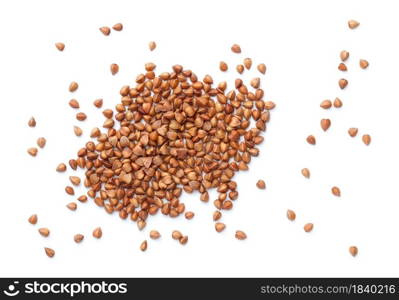 Buckwheat isolated on white background. Flat lay, top view. Buckwheat Isolated On White Background