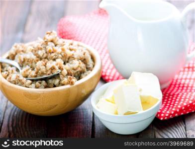 buckwheat with milk and butter in the bowl
