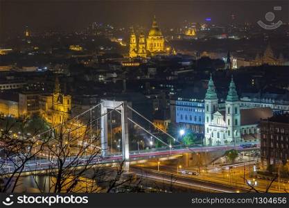Budapest city panorama seen from the Citadel. Tourist part of Budapest with the Danube river.