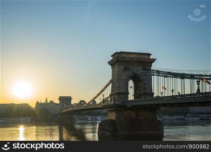 Budapest cityscape with Chain Bridge and Danube River in Hungary.