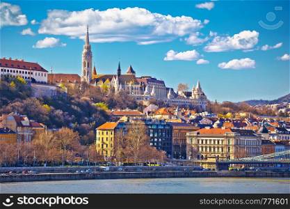 Budapest Danube river historic waterfront architecture springtime view, capital of Hungary