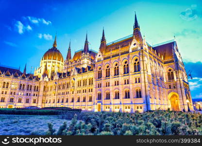 Budapest Hungarian Parliament at night, Hungary.