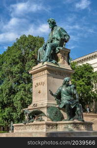 Budapest, Hungary 17.08.2021. Arany Janos Memorial near the Hungarian National Museum in Budapest on a sunny summer day. Arany Janos Memorial in Budapest, Hungary