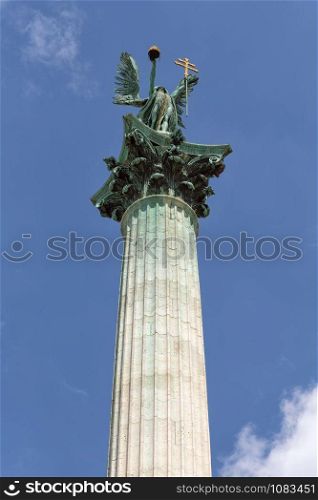 Budapest, Hungary. Heroes&rsquo; Square, Hosok Tere or Millennium Monument, major attraction of city - people with blurred faces. Budapest, Hungary. Heroes&rsquo; Square, Hosok Tere or Millennium Monument