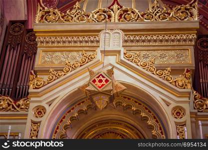 Budapest, Hungary - September 17, 2015: Interior of the Great Synagogue in Dohany Street. The Dohany Street synagogue is the largest synagogue in Europe.