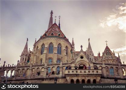 Budapest, Hungary - September 19, 2015: People visit the Fisherman&rsquo;s Bastion in Budapest, Hungary at sunset time