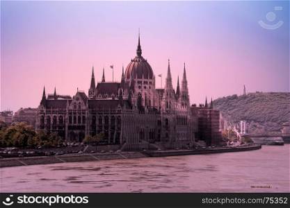 Budapest parliament in Hungary at sunset
